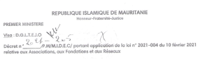 Décret d'application Loi 004-2021