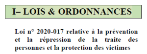 Loi n° 2020-017 relative à la prévention et la répression de la traite des personnes et la protection des victimes